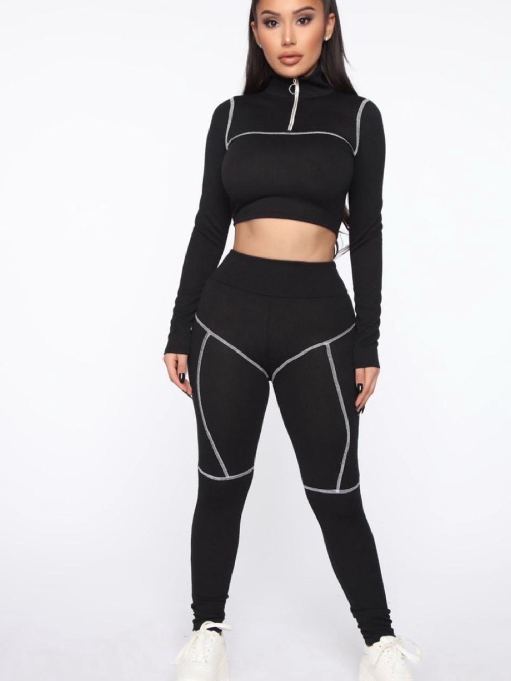 Fashion Nova High-Waist Black Contrast-Stitch Set